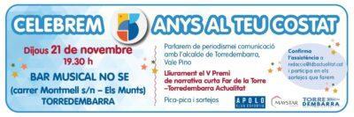 Festa del cinquè aniversari del Torredembarra Actualitat aquest 21 de novembre al NO SE